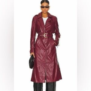 BARDOT faux leather trench coat in burgundy